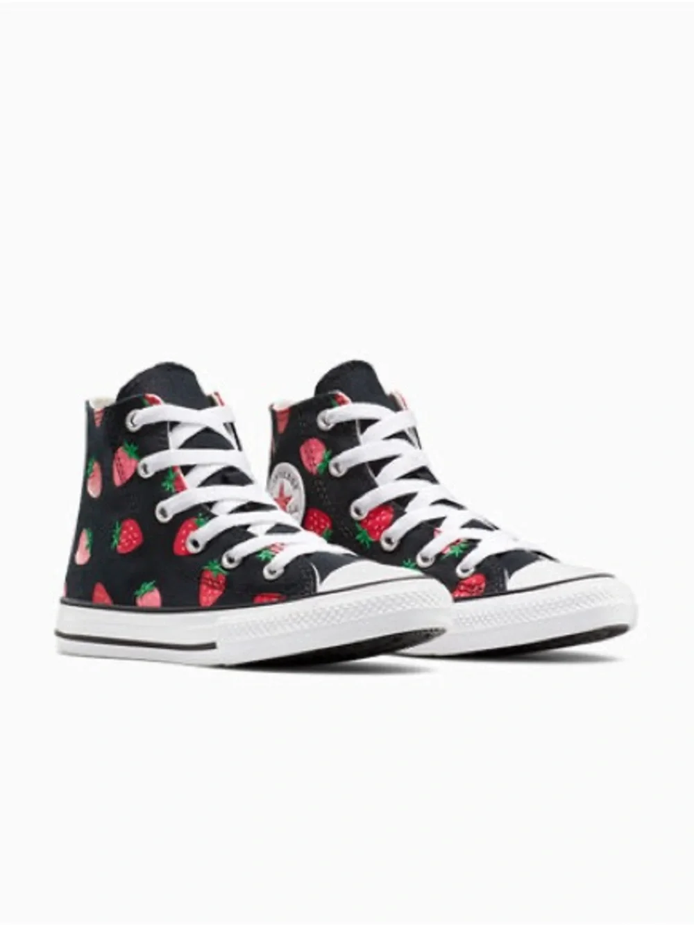 Converse Kids Black High-Top Sneakers with Pink & Red Strawberry Print